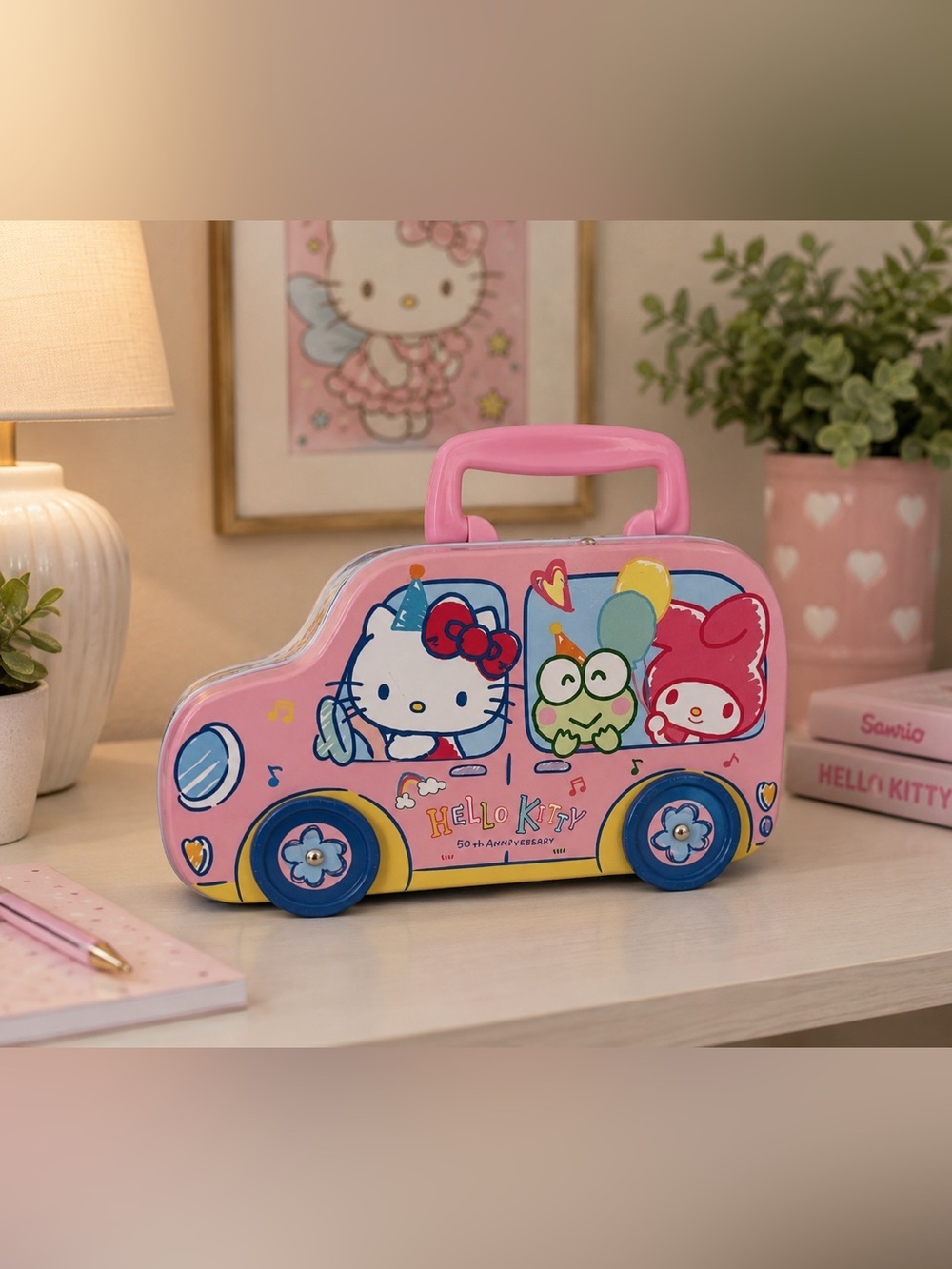 Hello Kitty 50th Anniversary Bus Tin Case | Sanrio Collectible Storage Box